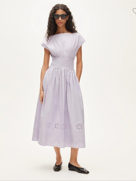 J. Crew Dresses & Skirts - J Crew Smocked eyelet-hem dress CS937 in cotton poplin Size M NEW Lavender